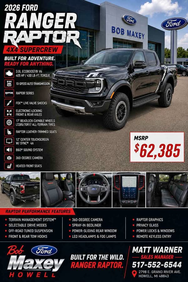 2026 Ford Ranger SuperCrew - Raptor Pickup 4D 5 ft